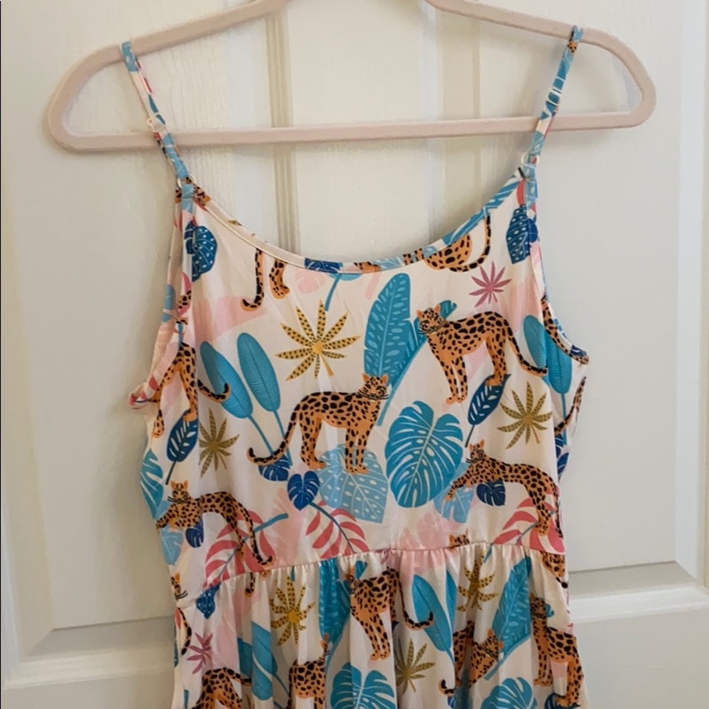 💚 Super soft pink cheetah leopard topical summer print dress - Picture 3 of 8